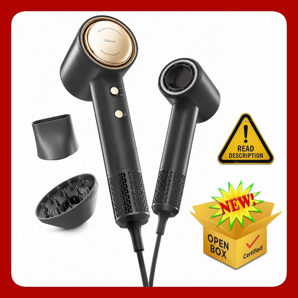 Tideway High Speed Plasma Hair Dryer Black Magnetic Diffuser Concentrator Open